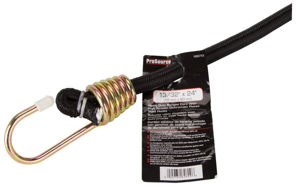 ProSource FH64082-1 Stretch Cord, 10 mm Dia, 24 in L, Polypropylene, Black, Hook End [SKU: ORG1680743]