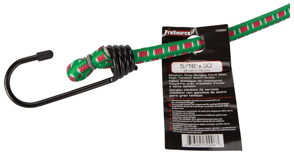 ProSource Stretch Cord, 8 mm Dia, 30 in L, Polypropylene, Green, Hook End [SKU: ORG7256662]