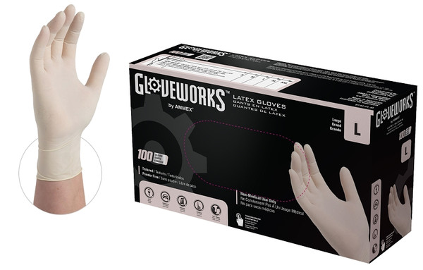 GLOVEWORKS TLF46100 Disposable Gloves, L, Latex, Powder-Free, Ivory, 14.37 in L [SKU: ORG3526209]