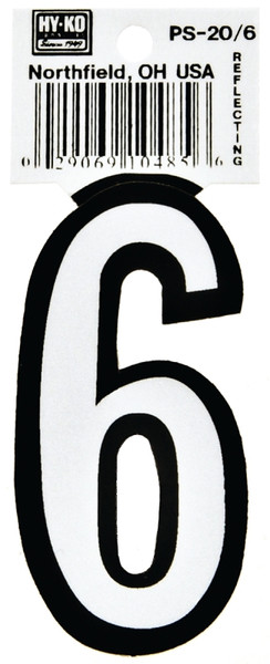 HY-KO PS-20/6 Reflective Sign, Character: 6, 3-1/4 in H Character, Black/White Character, Vinyl [SKU: ORG6249783]
