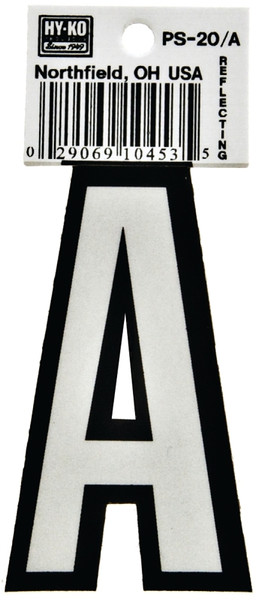 HY-KO PS-20/A Reflective Letter, Character: A, 3-1/4 in H Character, Black/White Character, Vinyl [SKU: ORG6250831]