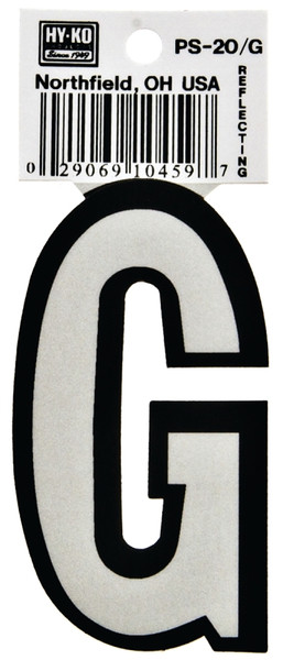 HY-KO PS-20/G Reflective Letter, Character: G, 3-1/4 in H Character, Black/White Character, Vinyl [SKU: ORG6252183]