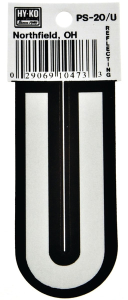 HY-KO PS-20/U Reflective Letter, Character: U, 3-1/4 in H Character, Black/White Character, Vinyl [SKU: ORG6256119]