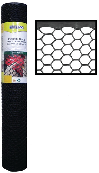 TENAX 72120346 Poultry Fence, 50 ft L, 4 ft W, 3/4 x 3/4 in Mesh, Plastic, Black [SKU: ORG6181002]