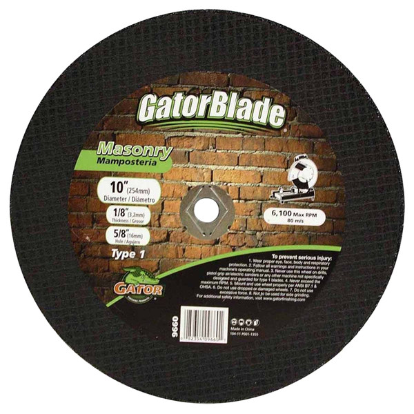 Gator 9660 Cut-Off Wheel, 10 in Dia, 3/32 in Thick, 5/8 in Arbor, Aluminum Oxide Abrasive [SKU: ORG8045585]