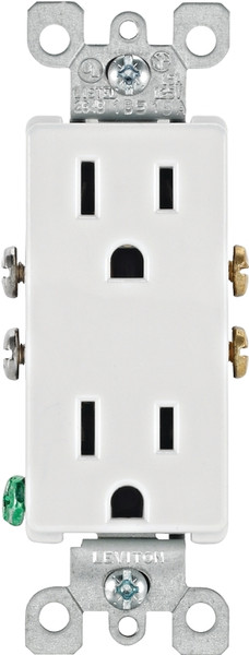 Leviton S02-05325-0WS Duplex Receptacle, 2 -Pole, 15 A, 125 V, Push-In, Side Wiring, NEMA: 5-15R, White [SKU: ORG7018047]