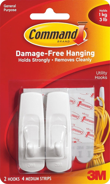 Command 17001CS Clip Strip, 0.46 in Thick, Plastic Backing, White, 3 lb [SKU: ORG5432968]