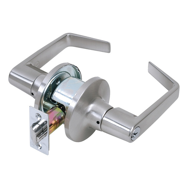 Tell Manufacturing CL100619 Storeroom Lever, Steel, Satin Chrome, 2-3/8 x 2-3/4 in Backset, 1-3/8 to 2 in Thick Door [SKU: ORG4791240]