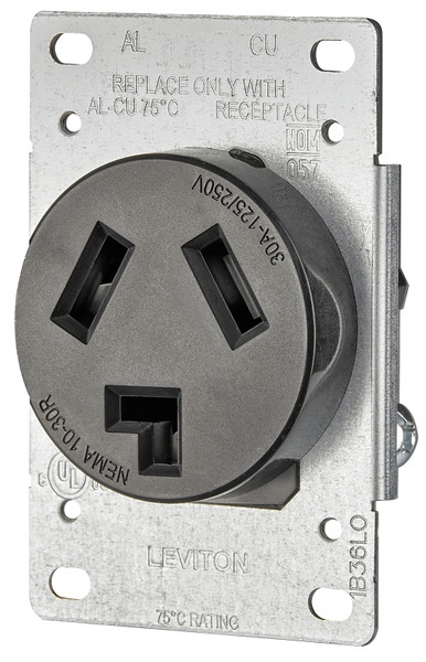 Leviton R20-05207-S10 Electrical Receptacle, 3 -Pole, 125/250 V, 30 A, NEMA: NEMA 10-30R, Black [SKU: ORG0075101]