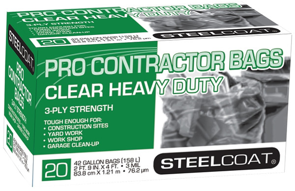 STEELCOAT FG-P9934-51 Pro Contractor Bag, 42 gal Capacity, Clear [SKU: ORG5425988]