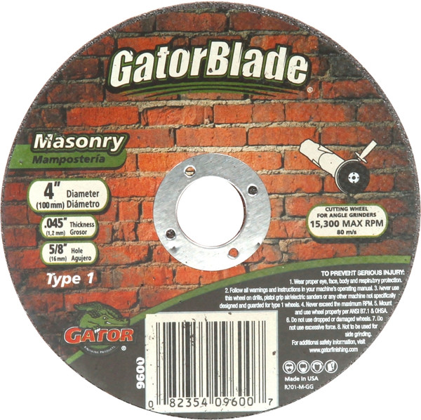 Gator 9601 Cut-Off Wheel, 4 in Dia, 0.045 in Thick, 5/8 in Arbor, A60T Grit [SKU: ORG8045338]