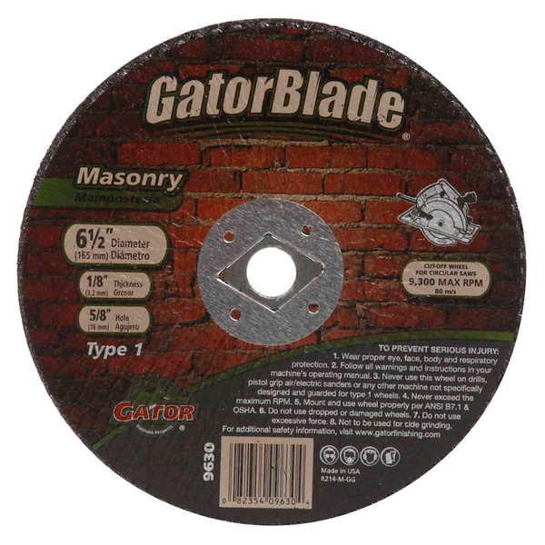 Gator 9630 Cut-Off Wheel, 6-1/2 in Dia, 1/8 in Thick, 5/8 in Arbor [SKU: ORG8045502]