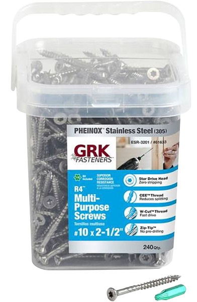 GRK Fasteners 61633 Framing and Decking Screw, #10 Thread, 2-1/2 in L, W-Cut Thread, Flat Head, Star Drive, 240 PK [SKU: ORG4899555]