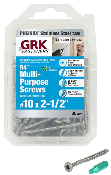 GRK Fasteners 61733 Framing and Decking Screw, #10 Thread, 2-1/2 in L, W-Cut Thread, Flat Head, Star Drive, 80 PK [SKU: ORG4899571]