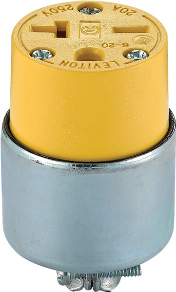 Leviton 000-620CA-000 Armored Connector, 2 -Pole, 20 A, 250 V, NEMA: NEMA 6-20R, Yellow [SKU: ORG4591426]