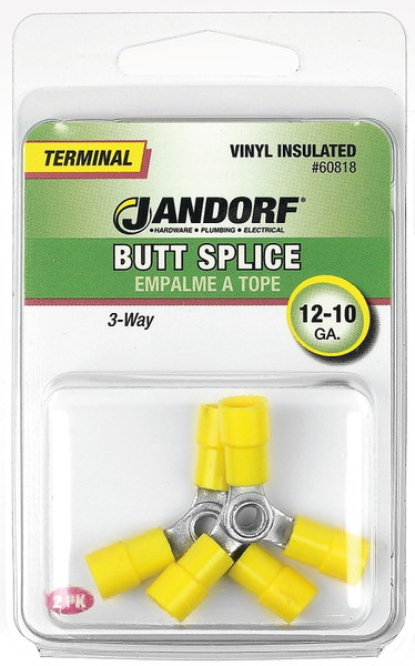 Jandorf 60818 Butt Splice Connector, 12 to 10 AWG Wire, Vinyl Insulation, Copper Contact, Yellow [SKU: ORG3399995]