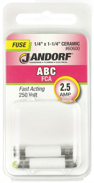 Jandorf 60600 Fast Acting Fuse, 2.5 A, 250 V, 100 A, 10 kA Interrupt, Ceramic Body [SKU: ORG3397536]