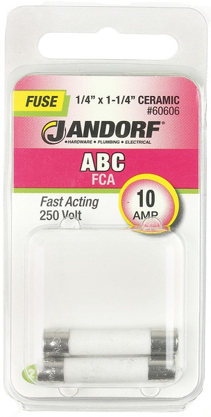 Jandorf 60606 Fast Acting Fuse, 10 A, 250 V, 200 A, 10 kA Interrupt, Ceramic Body [SKU: ORG3397593]