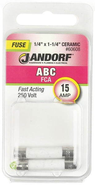 Jandorf 60608 Fast Acting Fuse, 15 A, 250 V, 750 A, 10 kA Interrupt, Ceramic Body [SKU: ORG3397627]
