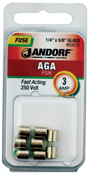 Jandorf 60616 Fast Acting Fuse, 3 A, 250 V, 100, 200 A Interrupt, Glass Body [SKU: ORG3397700]