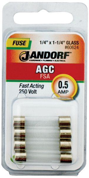 Jandorf 60624 Fast Acting Fuse, 0.5 A, 250 V, 35 A, 10 kA Interrupt, Glass Body [SKU: ORG3397809]
