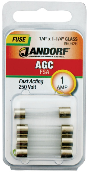 Jandorf 60626 Fast Acting Fuse, 1 A, 250 V, 35 A, 10 kA Interrupt, Glass Body [SKU: ORG3397825]