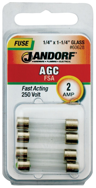 Jandorf 60628 Fast Acting Fuse, 2 A, 250 V, 100 A, 10 kA Interrupt, Glass Body [SKU: ORG3397841]