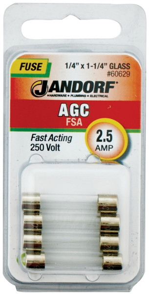 Jandorf 60629 Fast Acting Fuse, 2.5 A, 250 V, 100 A, 10 kA Interrupt, Glass Body [SKU: ORG3397858]