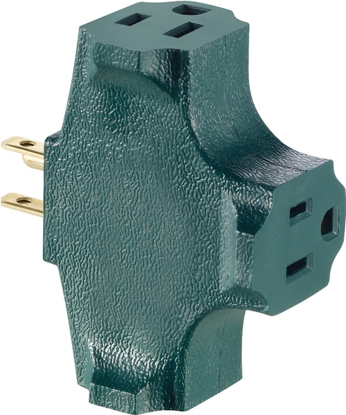 Leviton R07-00694-GRN Triple Tap Outlet Adapter, 2 -Pole, 15 A, 125 V, 3 -Outlet, NEMA: NEMA 5-15R, Green [SKU: ORG4307278]