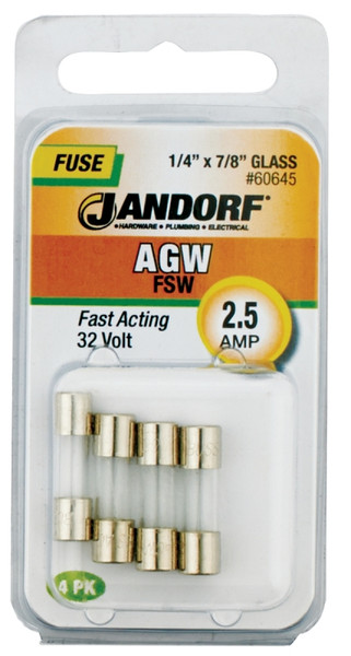 Jandorf 60645 Fast Acting Fuse, 2.5 A, 32 V, 10 kA Interrupt, Glass Body [SKU: ORG3398047]