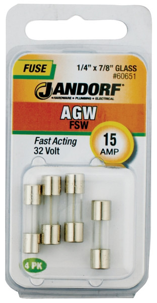 Jandorf 60651 Fast Acting Fuse, 15 A, 32 V, 10 kA Interrupt, Glass Body [SKU: ORG3398120]
