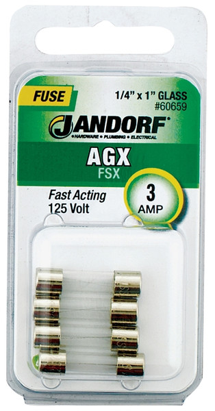 Jandorf 60659 Fast Acting Fuse, 3 A, 125 V, 100 A, 10 kA Interrupt, Glass Body [SKU: ORG3398203]