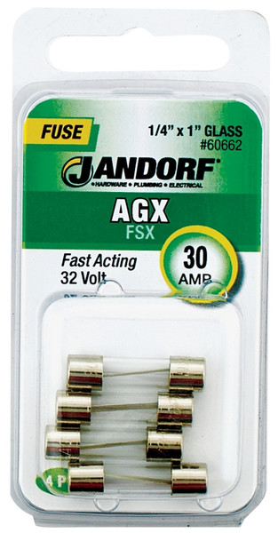 Jandorf 60662 Fast Acting Fuse, 30 A, 32 V, 100, 1000 A Interrupt, Glass Body [SKU: ORG3398245]