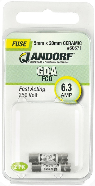 Jandorf 60671 Fast Acting Fuse, 6.3 A, 250 V, 1500 A Interrupt, Ceramic Body [SKU: ORG3398328]