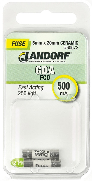 Jandorf 60672 Fast Acting Fuse, 500 mA, 250 V, 1500 A Interrupt, Ceramic Body [SKU: ORG3398336]