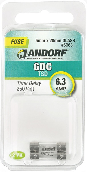 Jandorf 60681 Time Delay Fuse, 6.3 A, 250 V, 63 A Interrupt, Glass Body [SKU: ORG3398435]