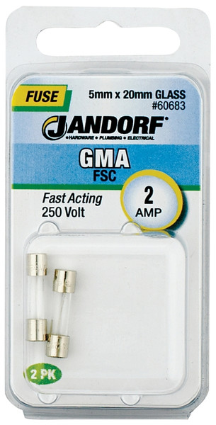 Jandorf 60683 Fast Acting Fuse, 2 A, 250 V, 100 A, 10 kA Interrupt, Glass Body [SKU: ORG3398450]