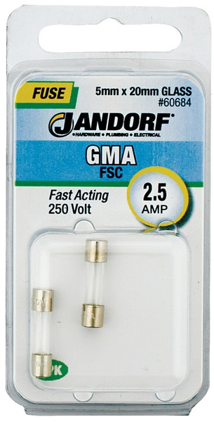 Jandorf 60684 Fast Acting Fuse, 2.5 A, 250 V, 100 A, 10 kA Interrupt, Glass Body [SKU: ORG3398468]