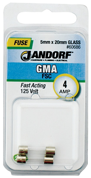 Jandorf 60686 Fast Acting Fuse, 4 A, 125 V, 10 kA Interrupt, Glass Body [SKU: ORG3398484]