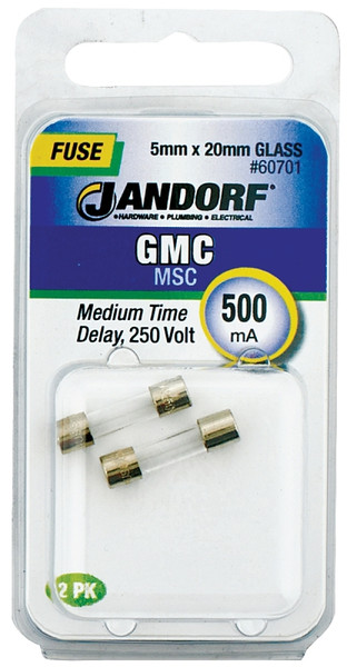 Jandorf 60701 Time Delay Fuse, 500 mA, 250 V, 35 A, 1 kA Interrupt, Glass Body [SKU: ORG3398708]