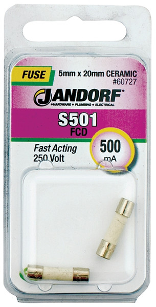 Jandorf 60727 Fast Acting Fuse, 500 mA, 250 V, 1500 A Interrupt, Ceramic Body [SKU: ORG3399037]