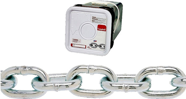 Campbell 014-3426 Proof Coil Chain, 1/4 in, 100 ft L, 30 Grade, Steel, Zinc [SKU: ORG6418081]