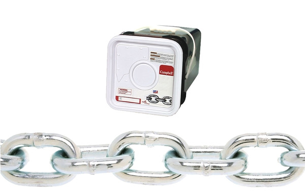 Campbell 0143436 Proof Coil Chain, 1/4 in, 100 ft L, 30 Grade, Steel, Galvanized [SKU: ORG6633978]