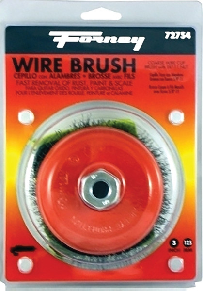 Forney 72754 Wire Cup Brush, 5 in Dia, 5/8-11 Arbor/Shank, 0.014 in Dia Bristle, Carbon Steel Bristle [SKU: ORG8912453]