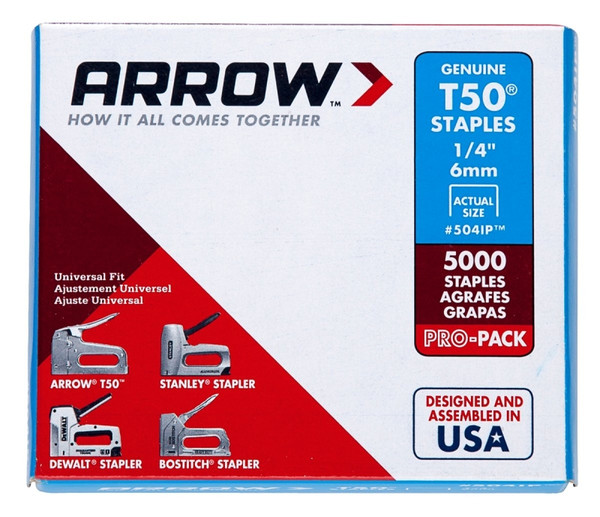 Arrow T50 Series 504IP Flat Crown Staple, 3/8 in W Crown, 1/4 in L Leg [SKU: ORG1872142]