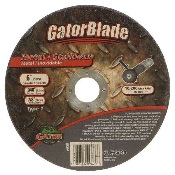 Gator 9629 Grinding Wheel, 6 in Dia, 0.04 in Thick, 7/8 in Arbor [SKU: ORG8045494]