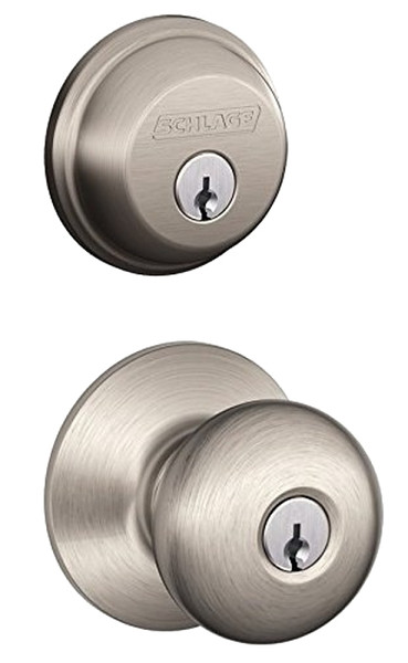 Schlage FB50VPLY619 Combo Dead Bolt, ANSI 2 Grade, Keyed Alike Key, Brass, Satin Nickel, 2-3/8 or 2-3/4 in Backset [SKU: ORG3686789]