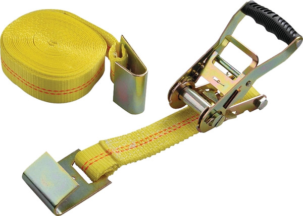 ProSource FH64065 Tie-Down, 2 in W, 27 ft L, Polyester Webbing, Metal Ratchet, Yellow, 3333 lb, Flat Hook End Fitting [SKU: ORG7875545]