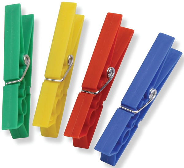 Honey-Can-Do DRY-01410 Classic Clothespin, 0.79 in W, 3.31 in L, Plastic, Blue/Green/Red/Yellow [SKU: ORG7115561]
