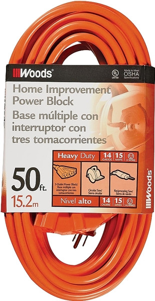 CCI 0826 Extension Cord, 14 AWG Cable, 50 ft L, 15 A, 125 V, Orange [SKU: ORG6754048]